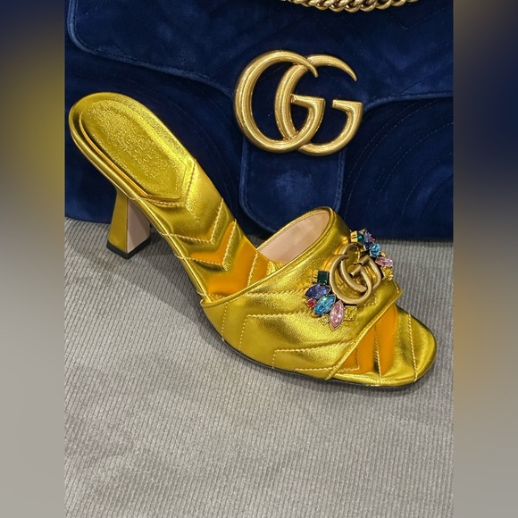 Gucci Double G Crystal Leather Slide Sandal - Picture 4 of 12